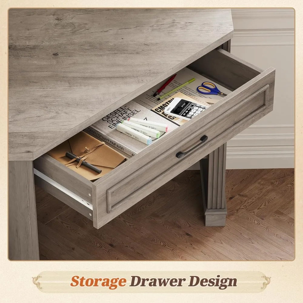 31.5" small corner desk, corner desk for small space, farmhouse computer desk with drawers, triangle computer desk with storage