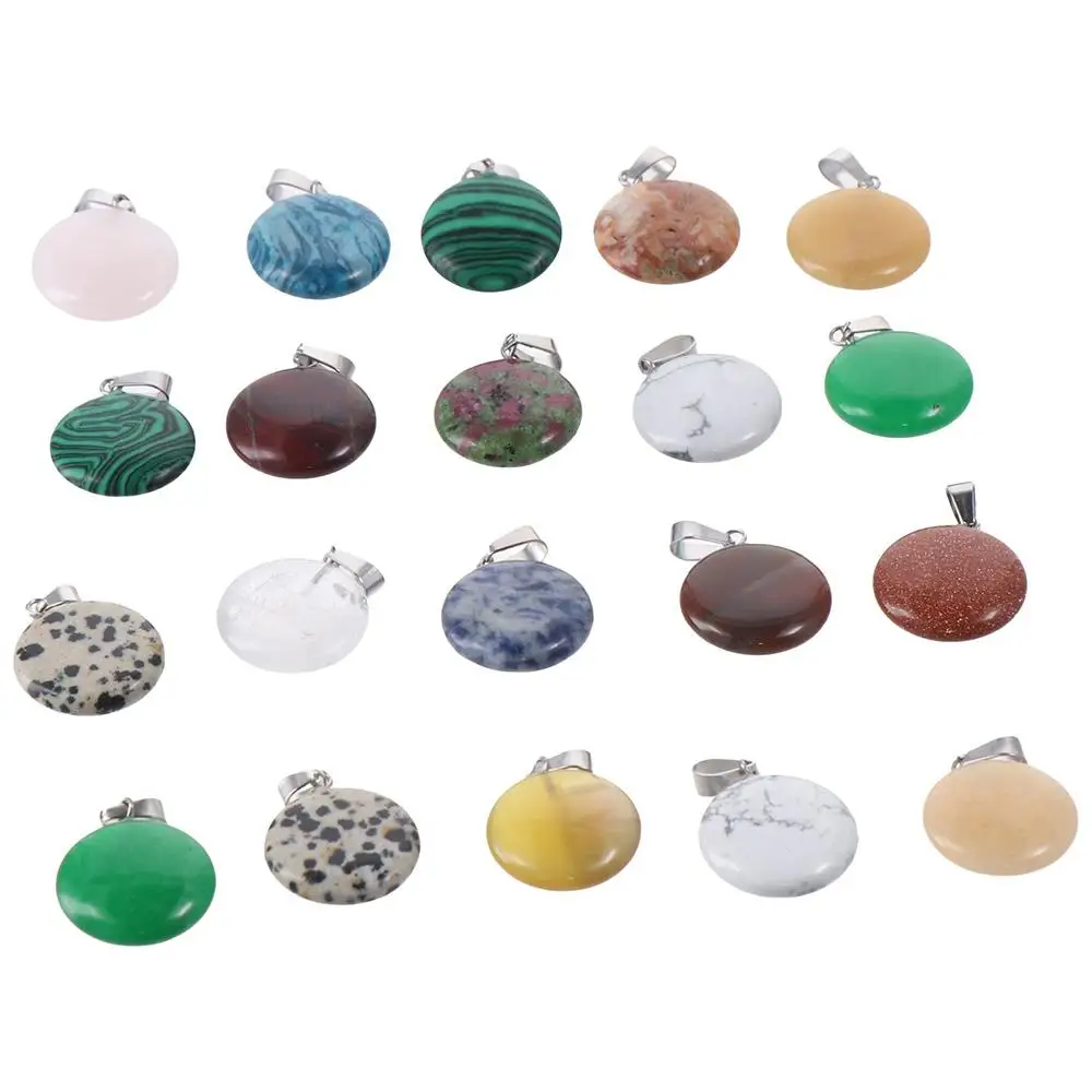 

round natural stone pendants DIY Crafts mixed color coin shape stone pendants stone charms DIY jewelry making