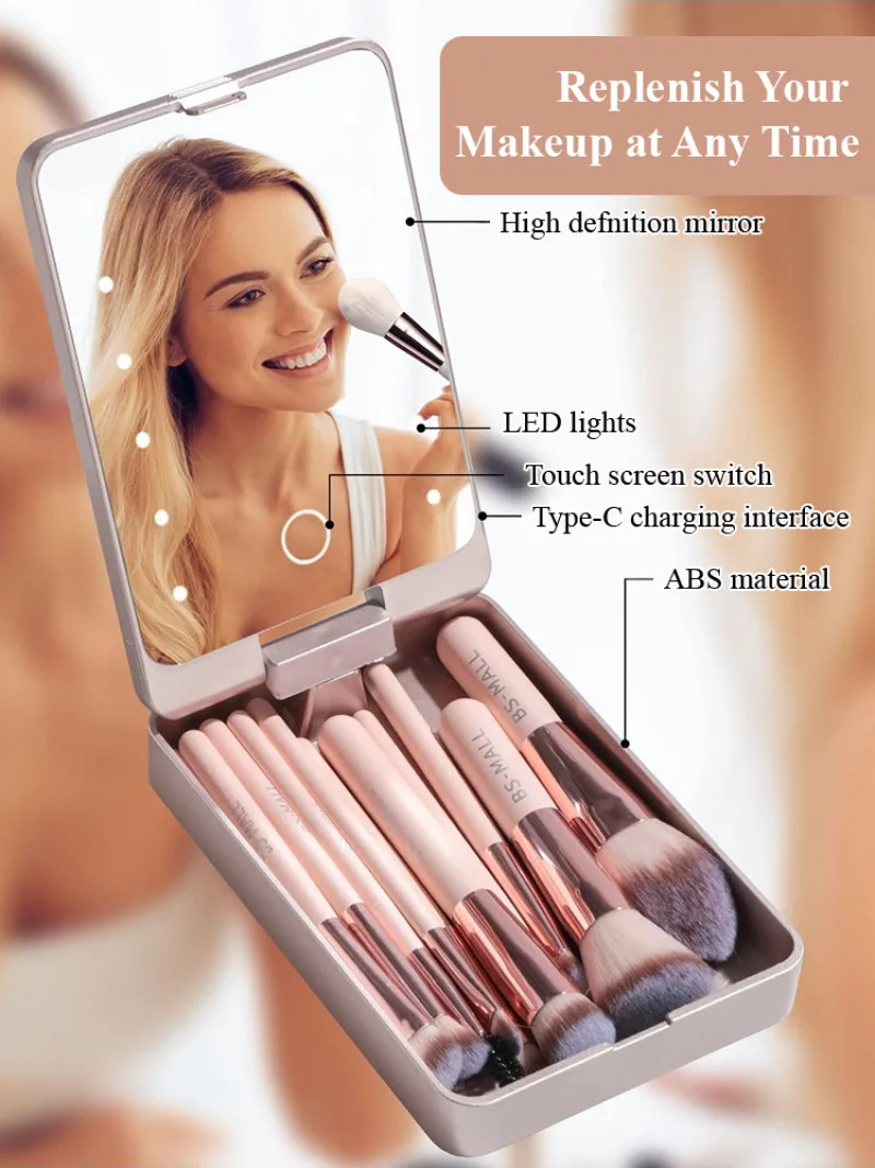 Makeup Mirror Set with Lid Dustproof Organizer Lighted Makeup Brush Set Mirror for Bloggers 5