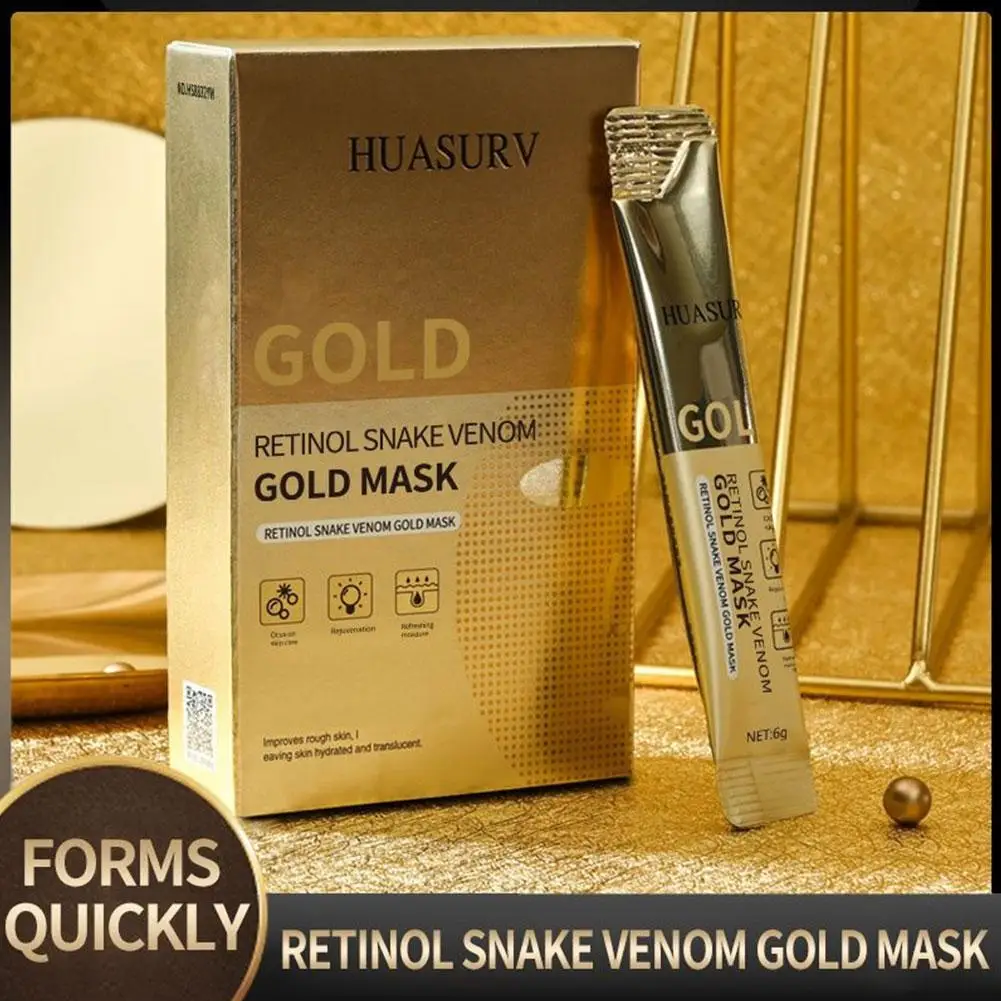 6g*10pcs Retinol Snake Peptide Collagen Gold Tearing Moisturizing, Shrinking Mask And Care Mask Hydrating, Skin Boxed I1K3