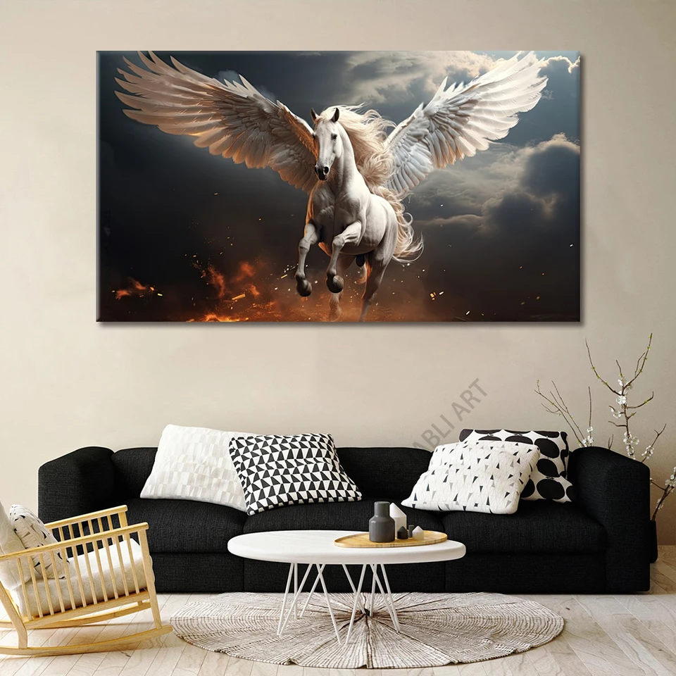 Pegasus de cheval abstrait avec des ailes blanches, cheval volant, peinture  sur toile lightO2, chevaux magiques, affiches imprimées, décor de salon -  AliExpress, image size:960x960