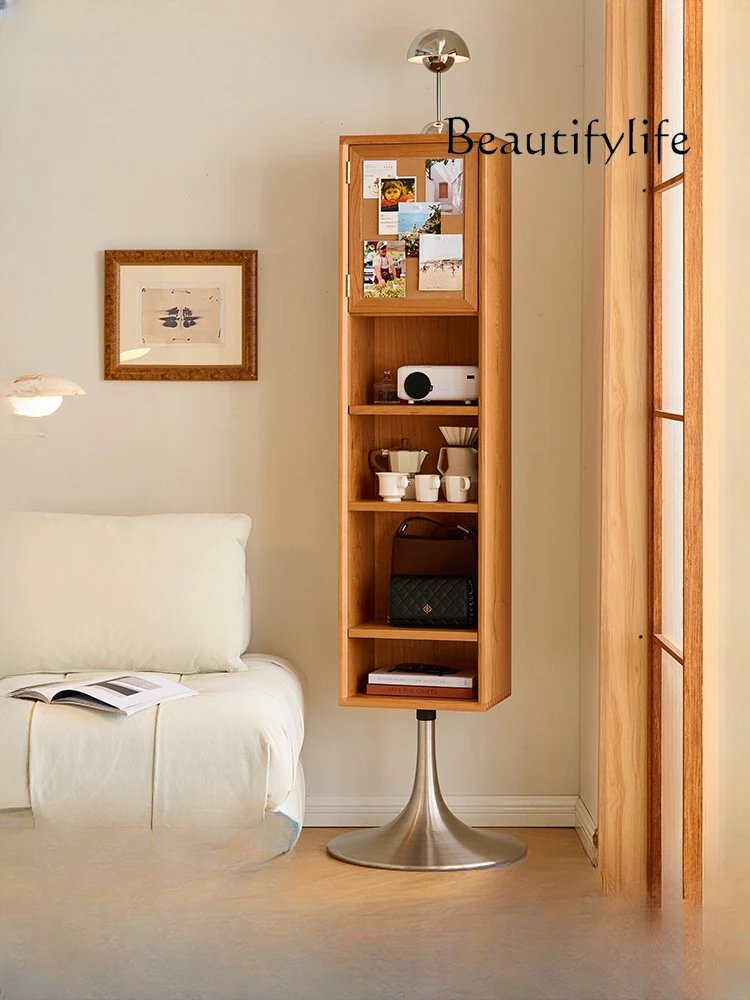 

Solid Wood Full-Length Mirror Cherrywood Rotatable Bedroom Dressing Mirror Magazine Bookcase Storage Floor Mirror