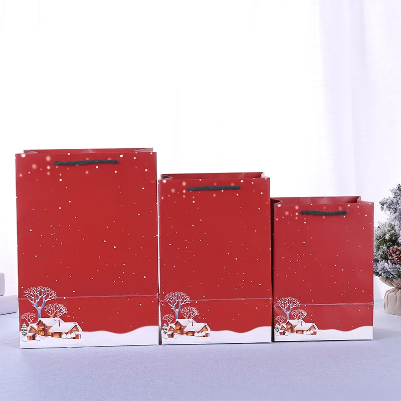 100 Stück rote Weihnachtsgeschenk-Einkaufstasche mit Griffen, Weihnachts-Goody-Tasche mit Fenster, tragbare wiederverwendbare Leckerli-Tasche zum Verpacken von Geschenken – Detail 6