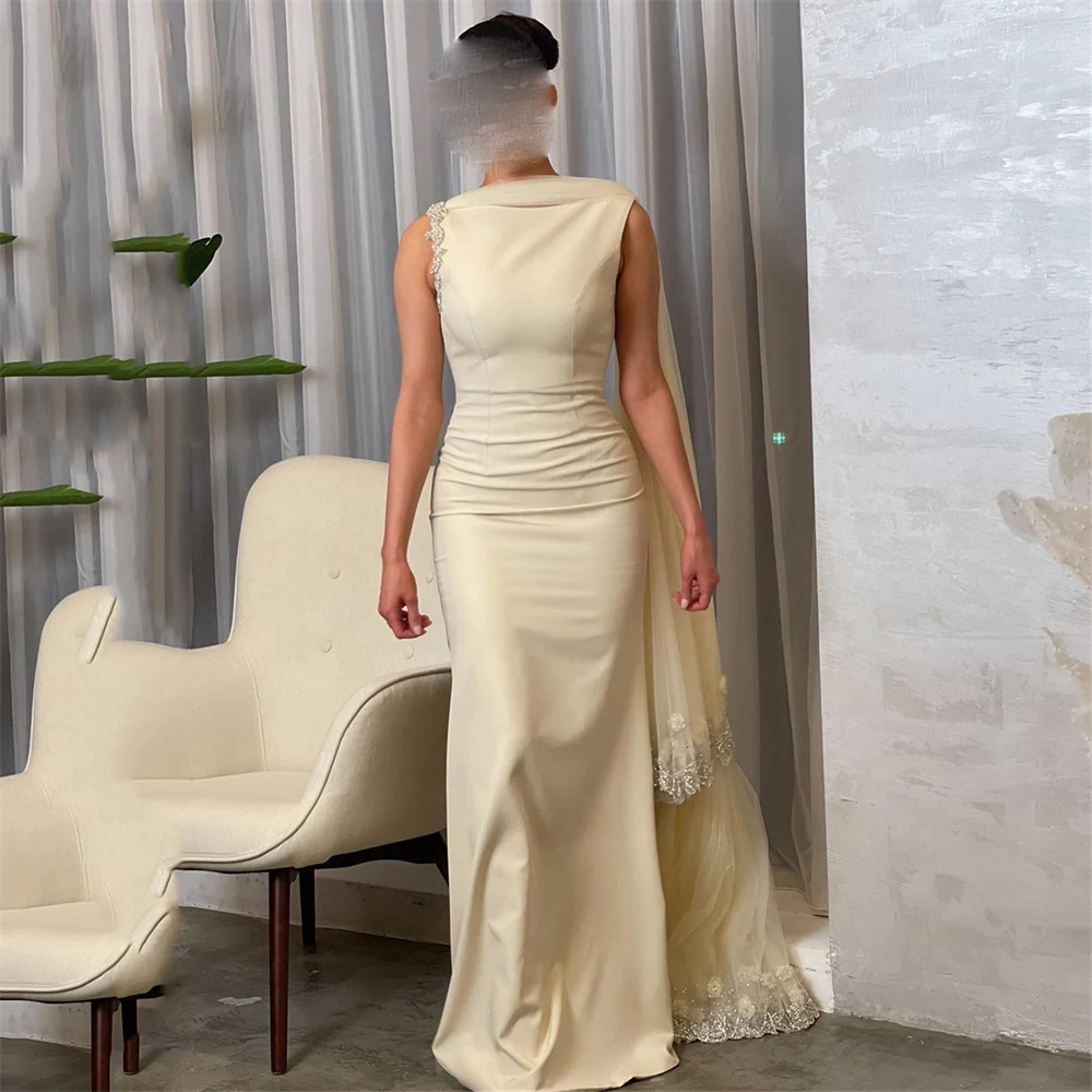 

Mermaid Long Evening Dress Floor Length Luxury O Neck Sleeveless Flowers Sequined Crystals Sweep Train Prom Gown New For Special