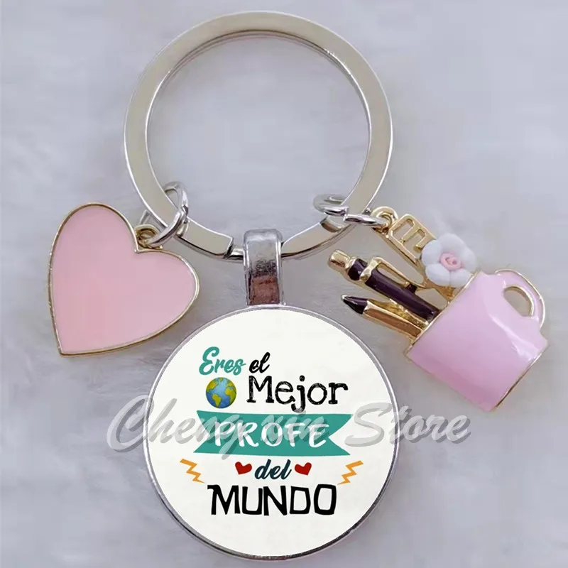Брелок для ключей с изображением сердца учительницы испанского языка, подарок на День учителя