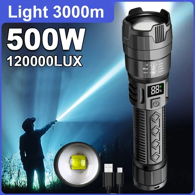 2000LM High Strong Power LED Flashlight USB Charging Tactical Torch ...