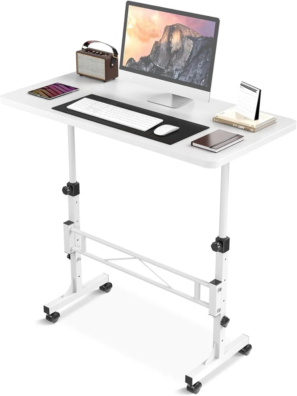 Small Standing Desk Adjustable Height, Mobile Stand Up Desk with Wheels, 32 Inch Portable Rolling Desk Small Computer table