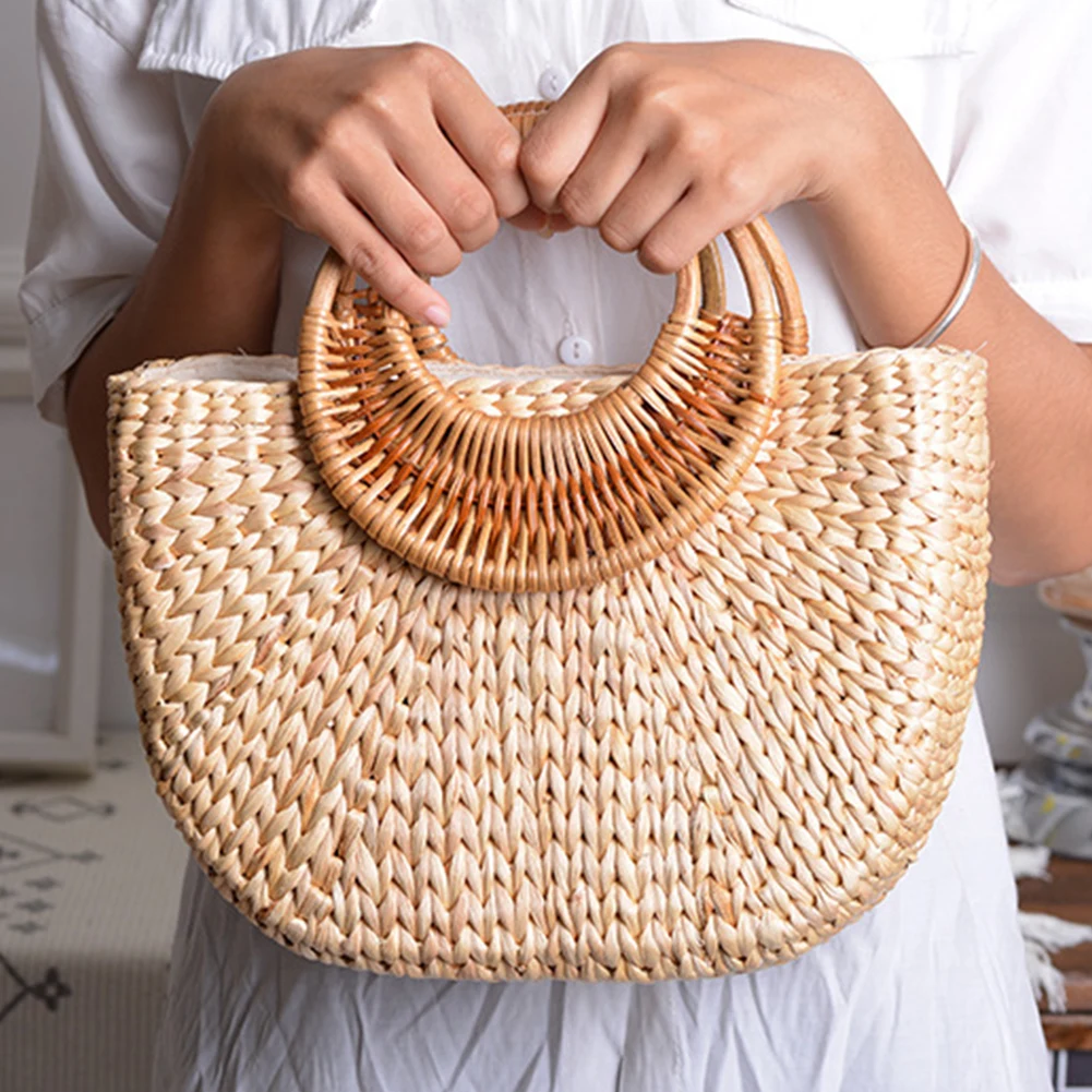 Women Straw Handbag Elegant Woven Top Handle Bag Hobo Bag Bucket Bag for Travel & Vacation