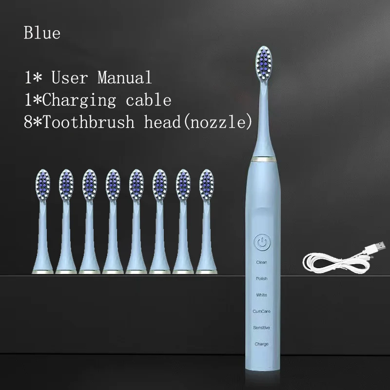 Cepillo de dientes eléctrico sónico para adultos y niños, ultrasónico, automático, con vibrador, blanqueador, IPX7, resistente al agua, 4 cabezales de cepillo, tipo USB