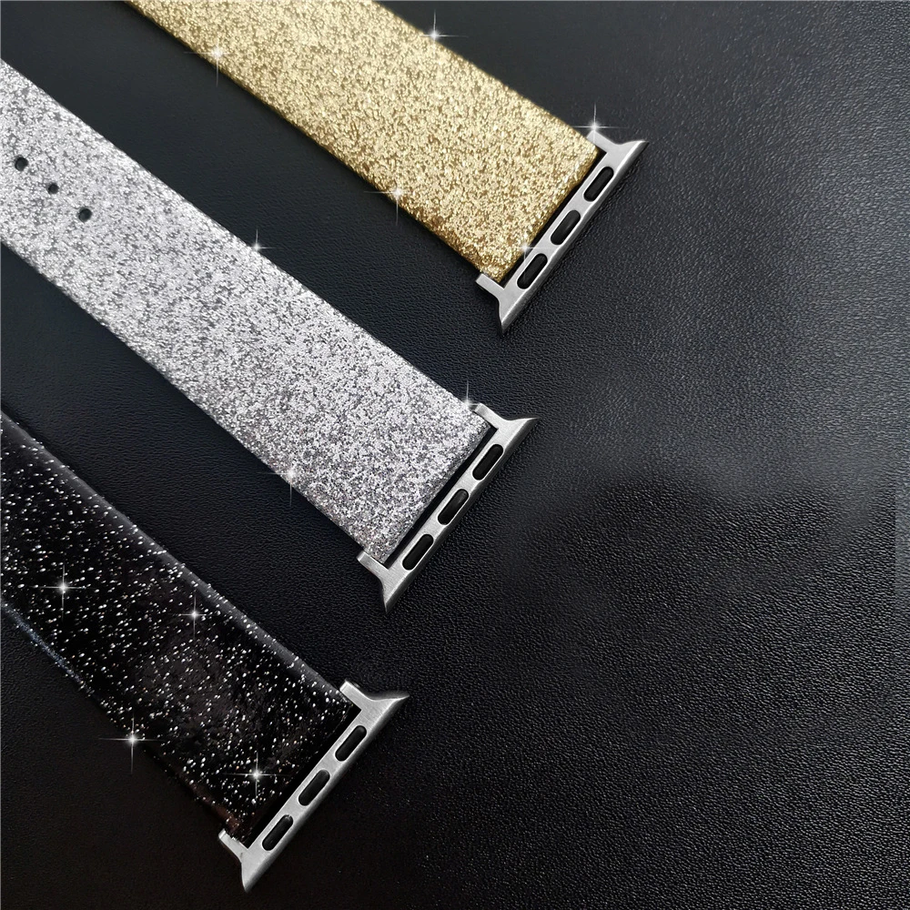 Glitter strap For Apple Watch Ultra 49mm Band 44mm 40mm 41mm 42mm 38mm 45mm leather loop bracelet iWatch Series 8 7 6 5 4 3 SE