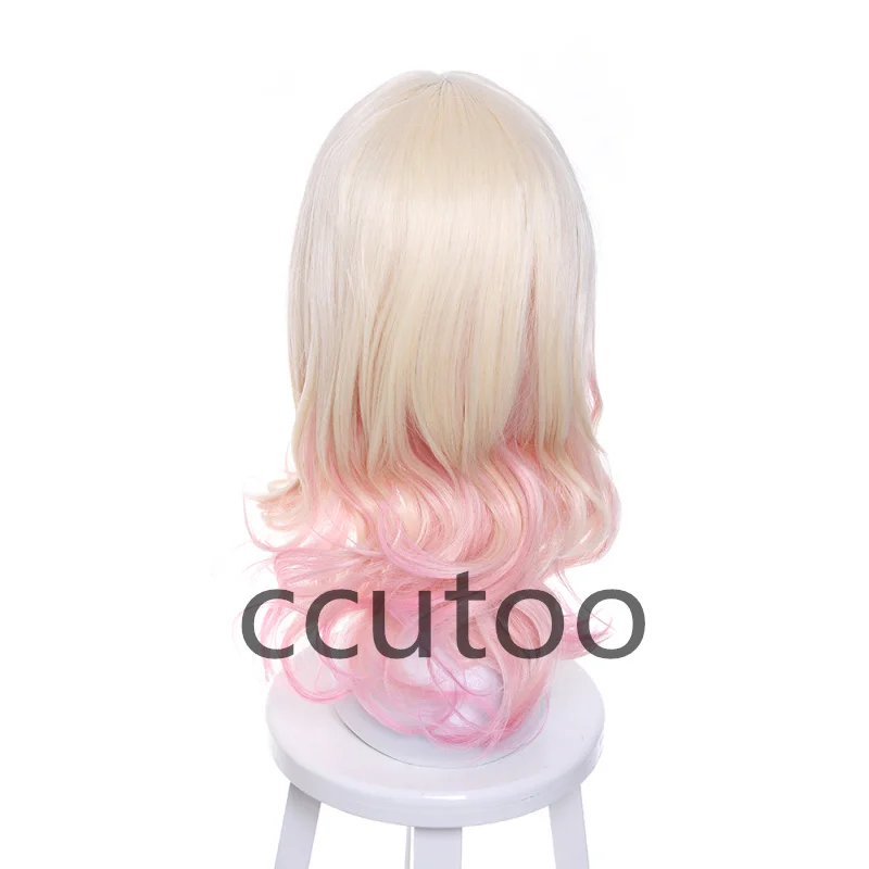 ccutoo Diabolik Lovers Komori Yui 40cm 핑크 블론드 옴브레 믹스 컬리 미디엄 플랫 뱅 스타일 합성 헤어 코스프레 가발