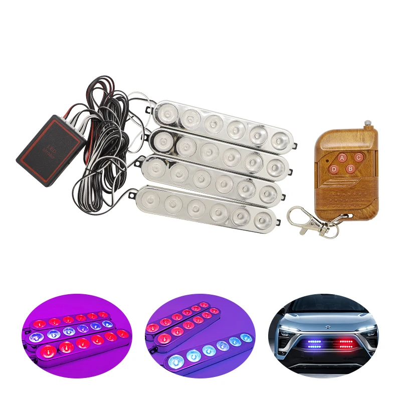 

24 LED Emergency Light For The Car Strobe Lights for Cars Front Grille Flashing Light Head Remote Control DRL Stop Warning Lamp