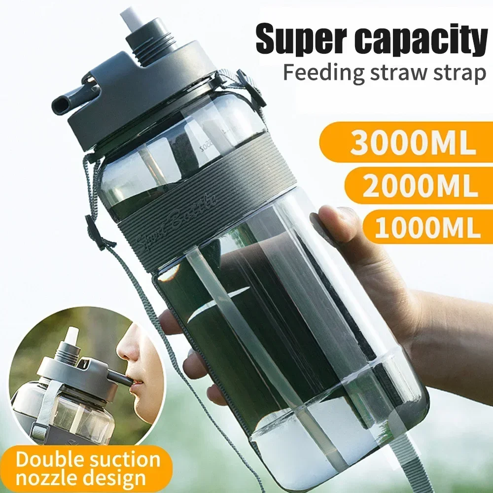 Portable Sport Water Bottle With Straw Gym Drinking Bottle With Strap For Outdoor Travel Large Capacity Fitness Cup 3 Liter sports water bottle