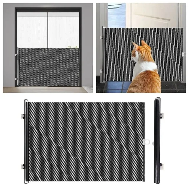 Retractable Pet Safety Gate Wide, Indoor Mesh Fence for Dogs & Kitten, Mounting Accessories Included for Doors & Hallways