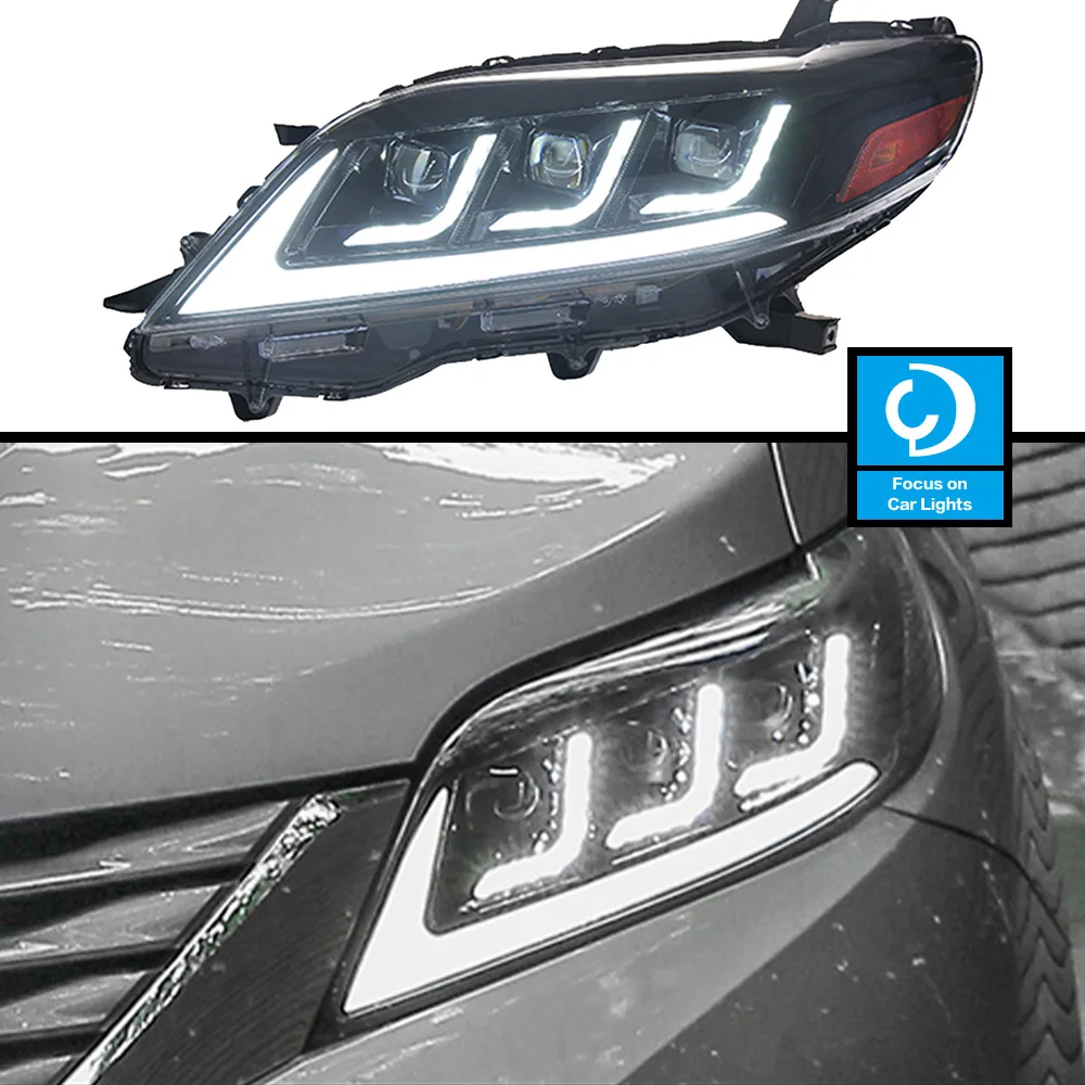

Автомобильная передняя фара для Toyota Sienna светодиодный фара 2011-2018, стильная Роскошная Автомобильная фара с динамическим поворотником, 2 шт.