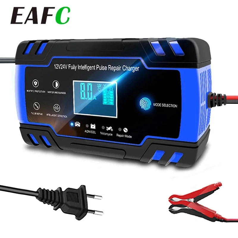 12V/24V 8A Full Automatic Battery-chargers Digital LCD Display Car Battery Chargers Power Puls Repair Chargers Wet Dry Lead Acid