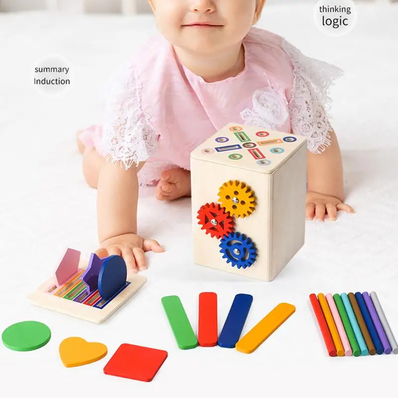 Wooden Shape Sorter Toy Learning Sensory Matching Games Wooden Shape Color Sorter Motor Skills Toys For 1-3 Year Old Boy