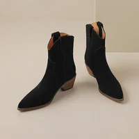 2025 Winter Classic Chelsea Boots for Woman Cow Suede Pointy Toe Wedge Heel Ankle Boots Simple Comfortable Cowboy Boots Female - Image 5