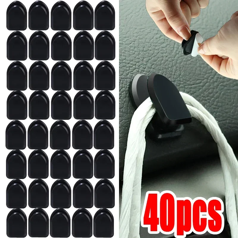 Black Mini Car Hooks Strong Adhesive Invisible Hangers for USB Cables Headphones Keys & Bags Auto Car Organizer Accessory