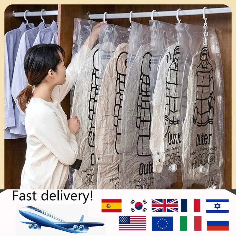 Vacuum Hanging Storage Bags Space Saving Clothes Compression Vacuum Covers Reusable Closet