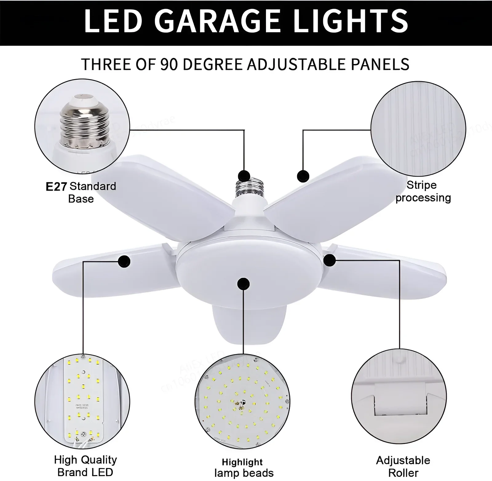 Foldable LED Light E27 85-265V Home Ceiling Light Garage 3/4 Fan Angle Adjustable Cool/Warm White 3000-6500 ceiling light