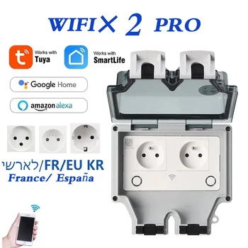 Tuya กันน้ําไฟฟ้าผนังซ็อกเก็ต EU FR KR IL IP66 กลางแจ้งซ็อกเก็ตจับเวลา WiFi Smart Life Power Outlets 220V Dual Master 1