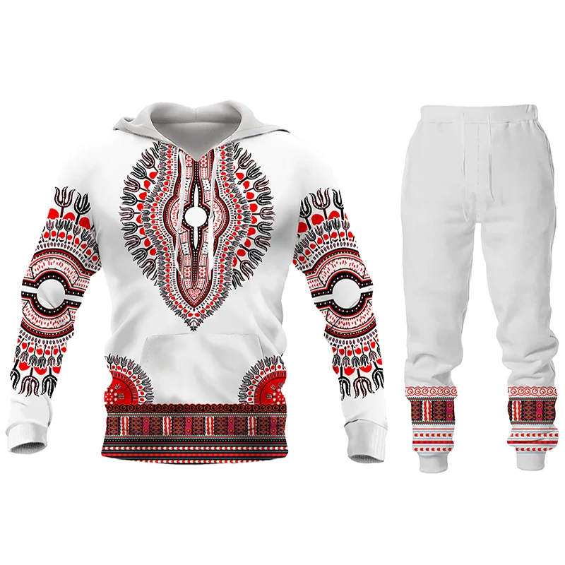 African Print Sweatshirt Hoodie and Pant 2piece Set Men's Brand Fashion Tracksuit Long Sleeve Autumn Winter Men's Clothing Suit mens short sets Men's Sets