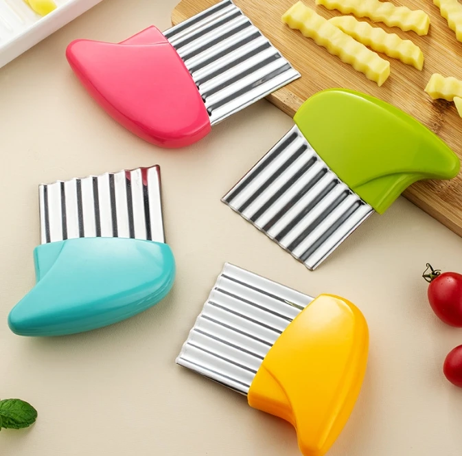 Stainless Steel Potato Chip Slicer Dough Vegetable Fruit Crinkle Wavy Kitchen Knife Cutter Chopper French Fry Maker Tools Gadget