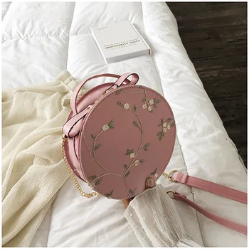 Hot Sale Sweet Lace Round Handbags High Quality PU Leather Women Crossbody Bags for Women 2022 Small Fresh Flower Chain Shoulder 5