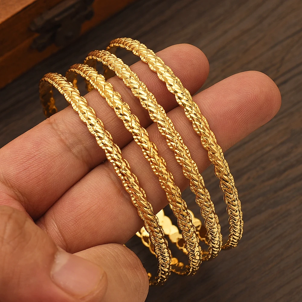 68MM 24K Ethiopian Wave Dubai Trendy Wedding Bangles for Women Arab