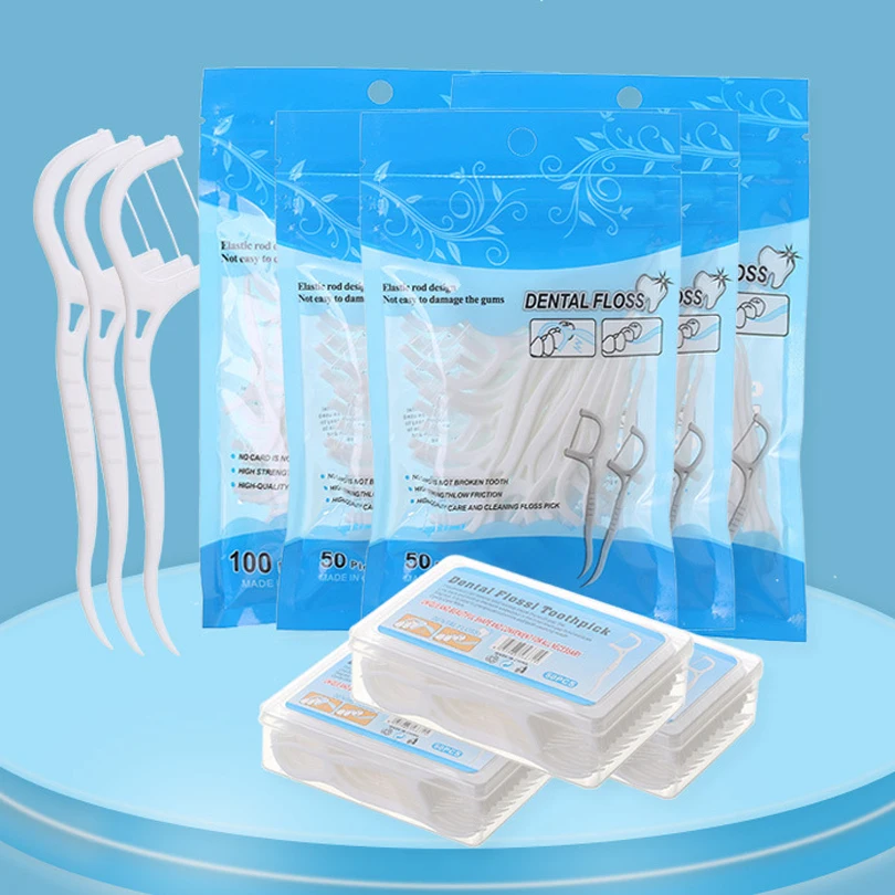 50pcs/100pcs Flossing Toothpicks Dental Floss Stick Dental Floss Sticks Dental Floss Dental Cleaning Tools