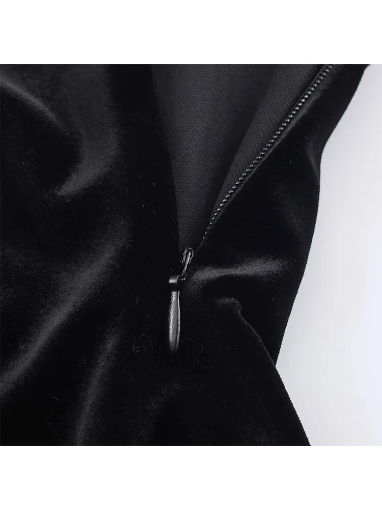 Women Lace Spliced Velvet Dress Sexy Off Shoulder Slim Sleeveless Midi Dresses New Evening Party Elegant Irregular Sling Dress