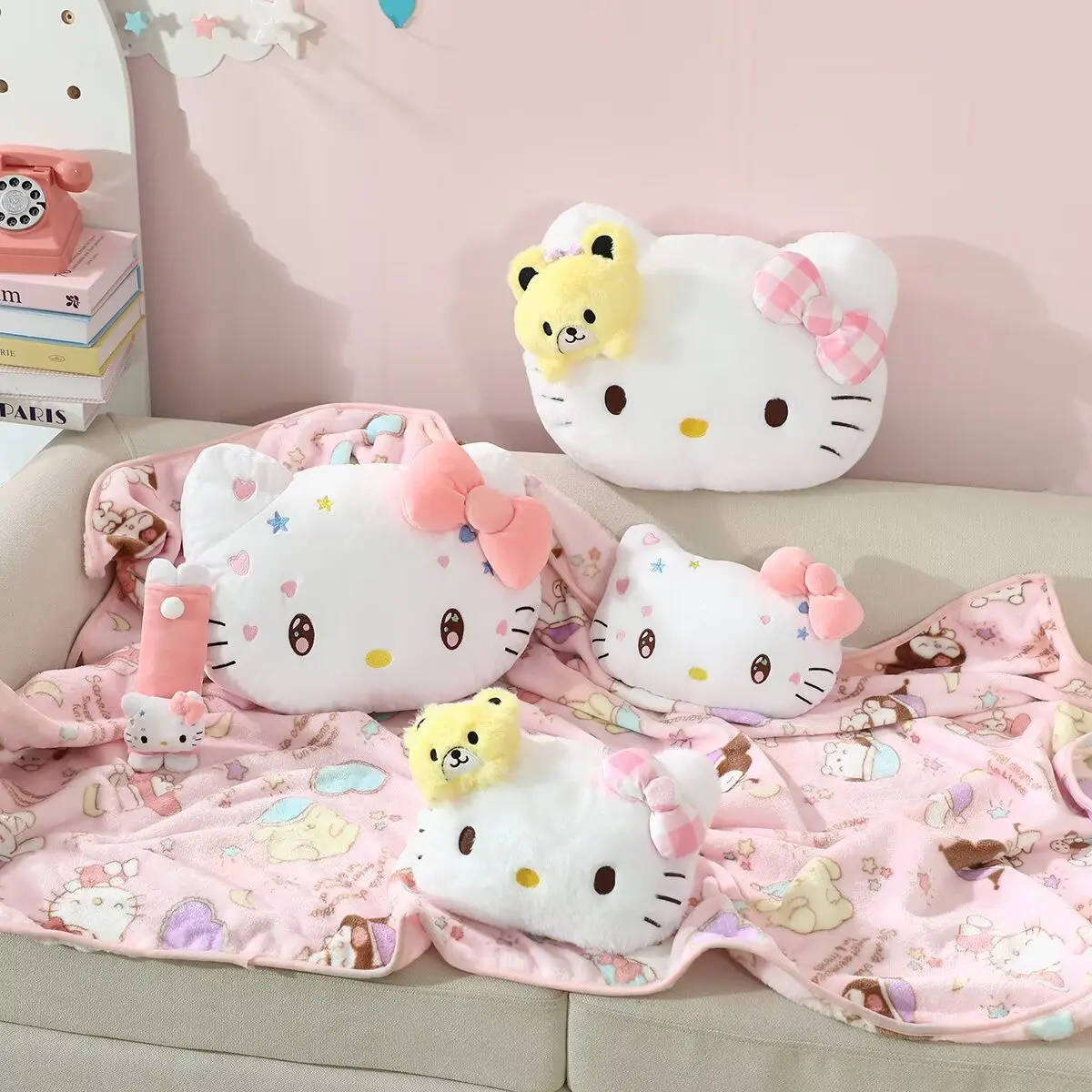 Sanrio Hello Kitty Headrest Seat Belt Cover Back Cushion Kawaii Japanese Style Car Accessories Cute Kitty Cat Pillow Blanket 6
