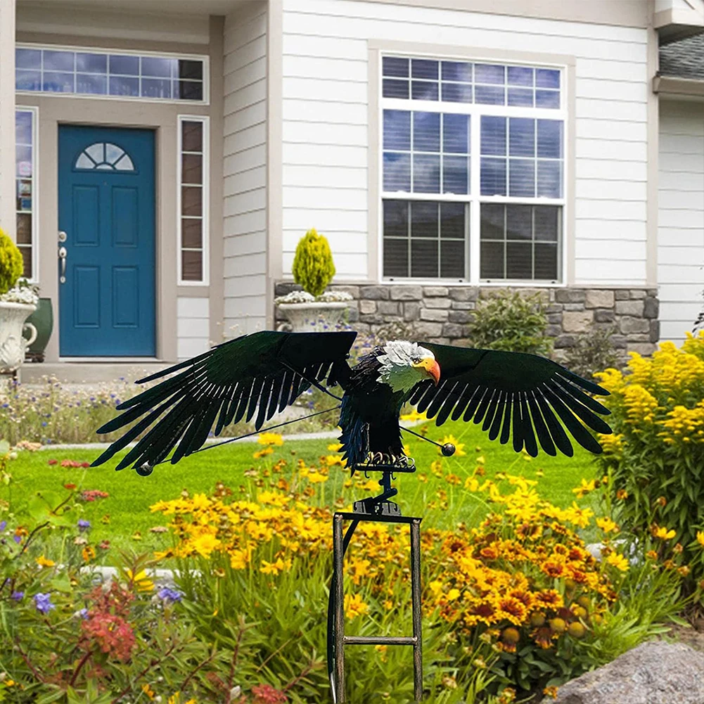 Garden Stake Eagle Windmill Iron Garden Eagle Birds Sculptures Lawn Ornaments Crafts Art Decor for Patio 1-3Pcs garden art decor animal sculpture decorations animal wind spinners
