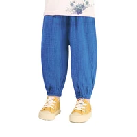 Été corée enfants pantalons décontracté filles garçons coton lin couleur unie ample plissé pantalon pantalon filles taille haute sarouel 3