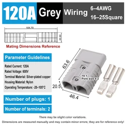 High Current Charging Plug Connector for Electric Car Battery and UPS Cable, 600V, Multiple Amp Options (Grey 120A)