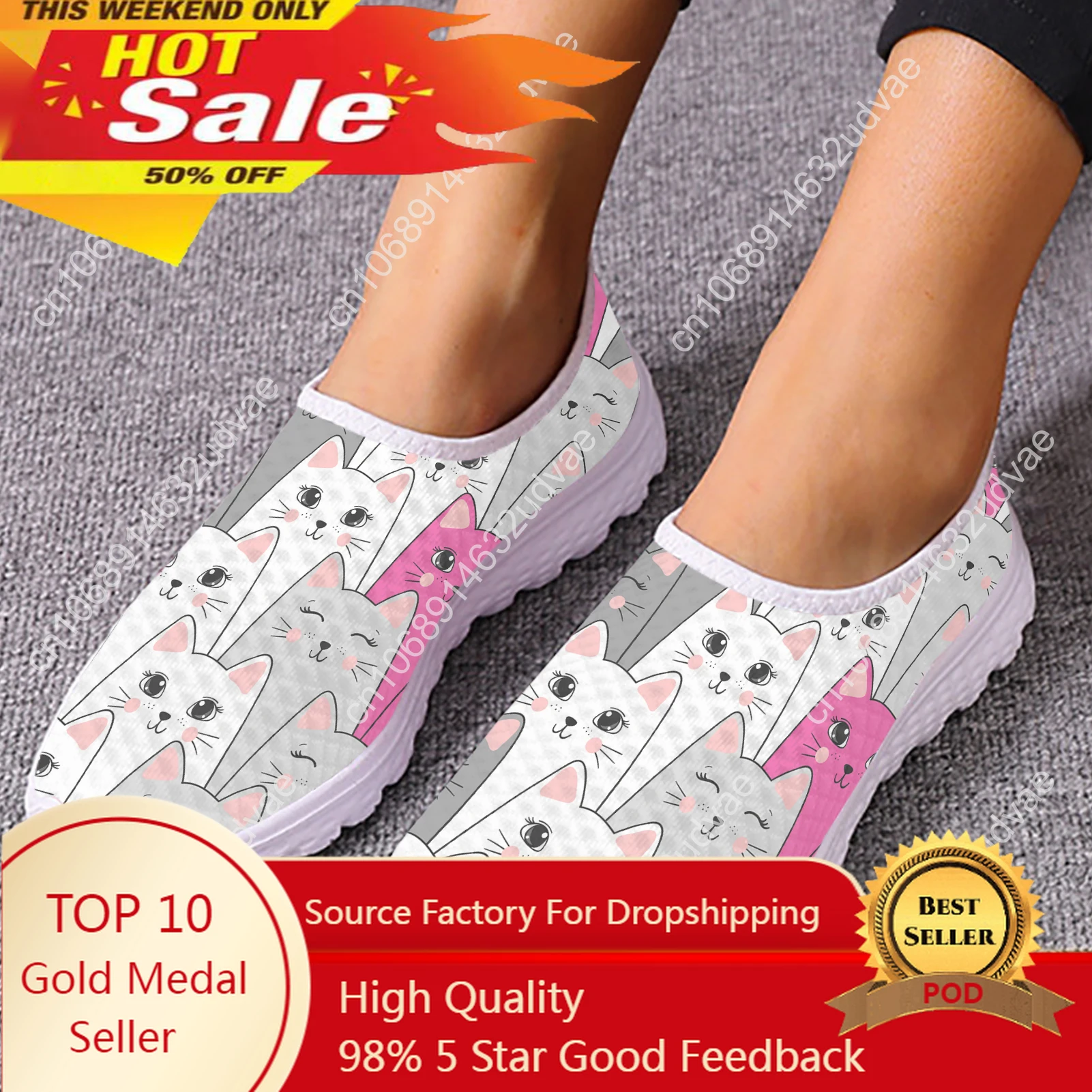 Brand Designs Mesh Shoes for Women Seamless kawaii Cartoon Cat 3D Printing Lightweight Sneaker Girl Zapatos De Mujer