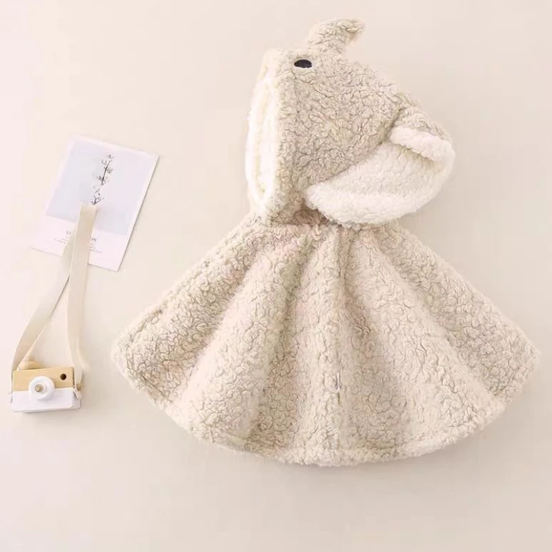 Cute Cartoon Baby Elephant Hooded Poncho -Fleece Lined Winter Cape with 3D Ears Warm Animal Cloak for Infants Toddlers(0-3 Year)