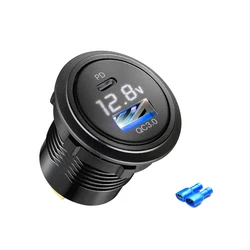 Dual USB Car Charger with LED Voltmeter and Type C USB Socket (APC)