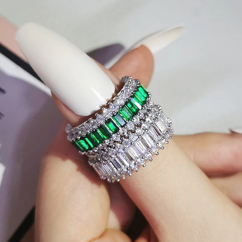 Silver ring Wedding rings Silver rings 2pcs Per Set Wedding Band Eternity Ring for Women Gift Finger Lots Jewelry Z15