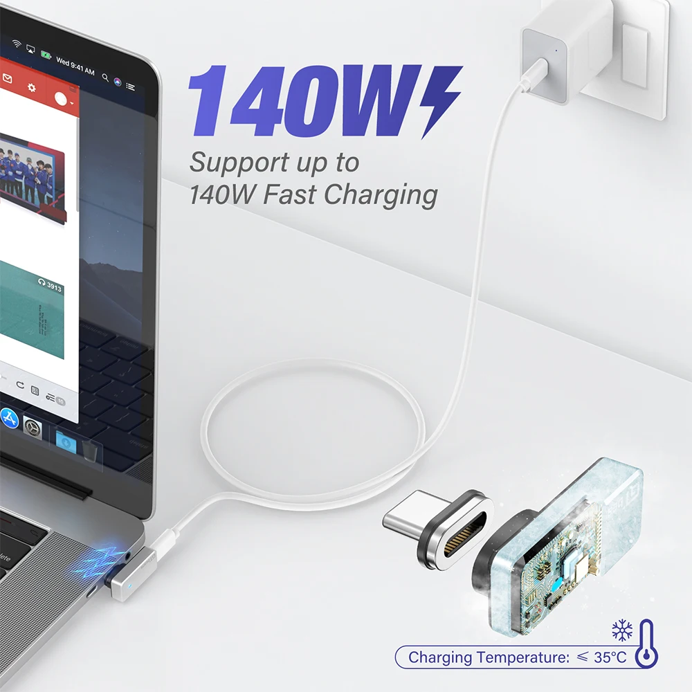 High-Power 140W USB-C Magnetic Adapter with 24-Pin Fast Charging and Data Transfer Capability
