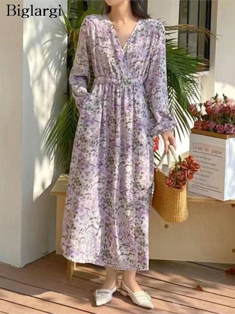 

Женское Плиссированное Платье с V-образным вырезом, длинным рукавом