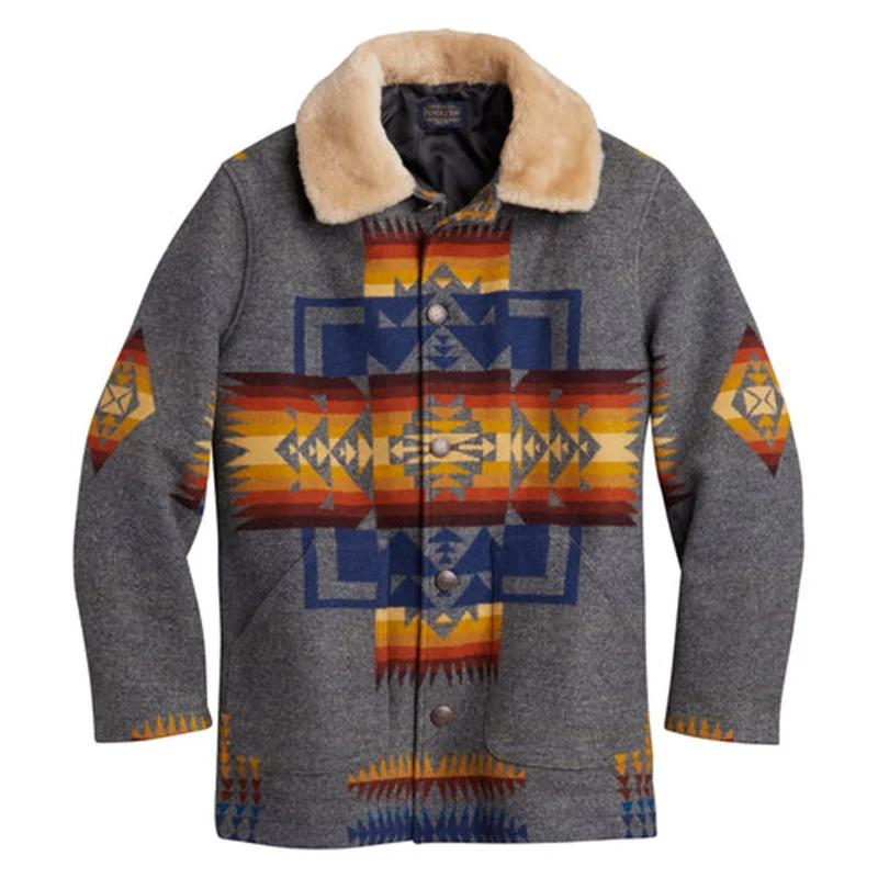 

Hip Hop Geometric Print Casual Luxury Single Breasted Jackets Men Coat Winter Outerwear 2022 New American Fashion England Style