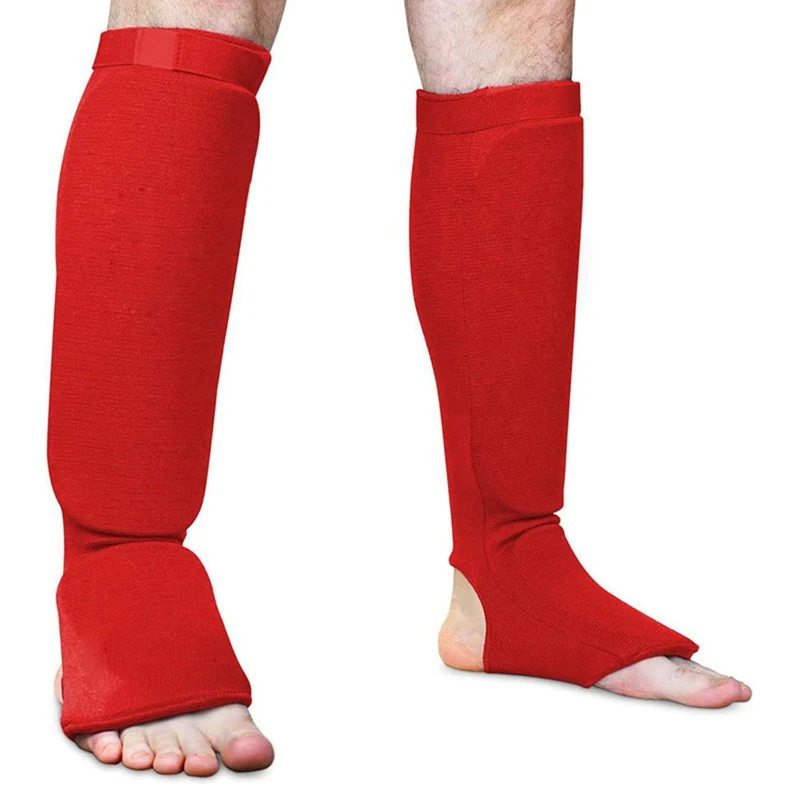 Red Karate Protective Gear Boxing Training Shin Guards Taekwondo Sanda Fighting Shin Guards Instep