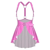 Adult Women Wet Look PU Leather Suspenders Dress Y-back Pleated Garter Miniskirt And Belt for Rave Party Raves Dance Dress