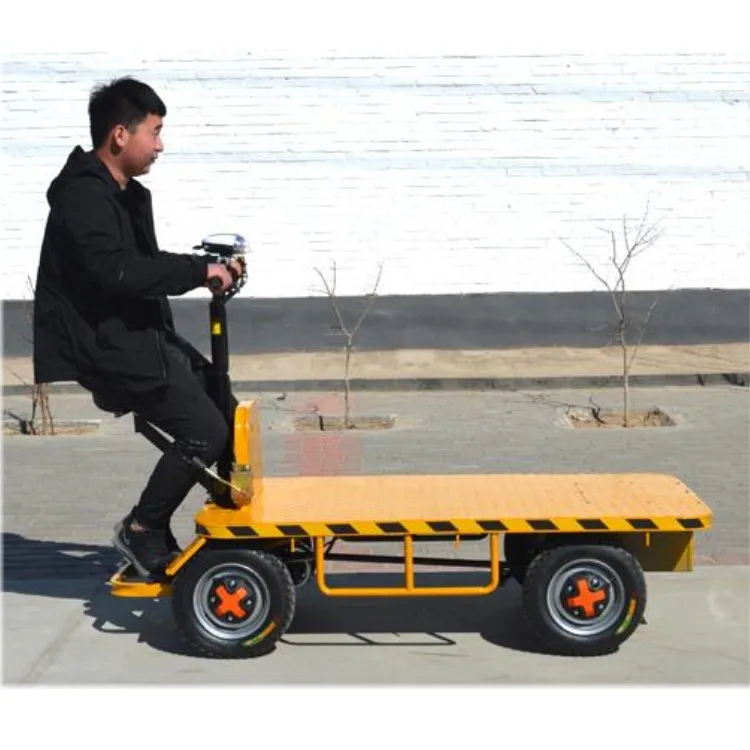 Heavy-Four-Wheel Electric Motorized Warehouse Workshop Cargo Handling Trolley Flat Bed Platform for Support