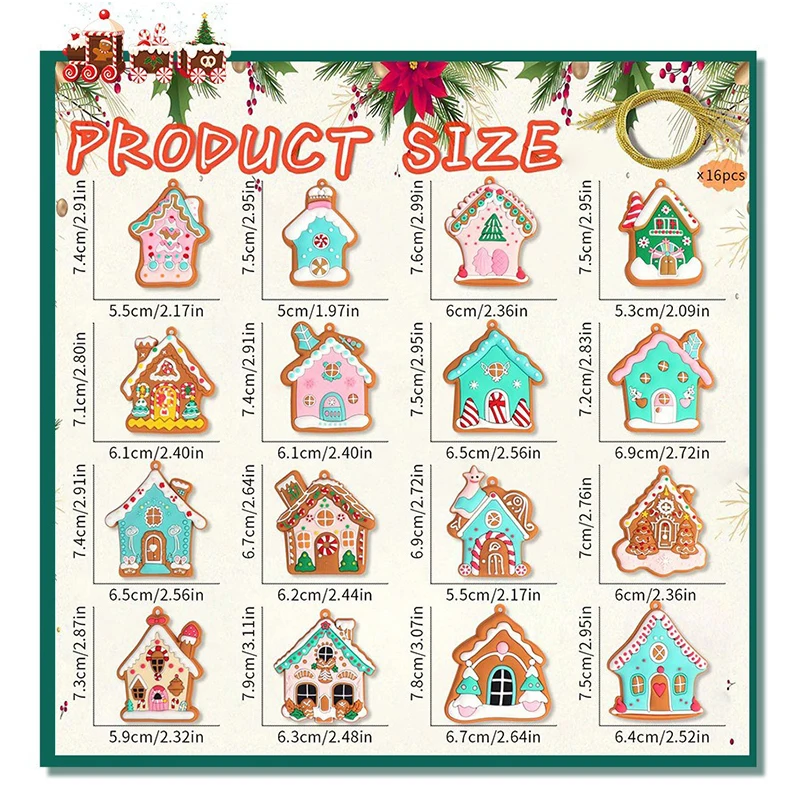 thumbnail image 1 of 16 piezas de colgantes de casa para árbol de Navidad lindejuan casa rosa, 1 of 5
