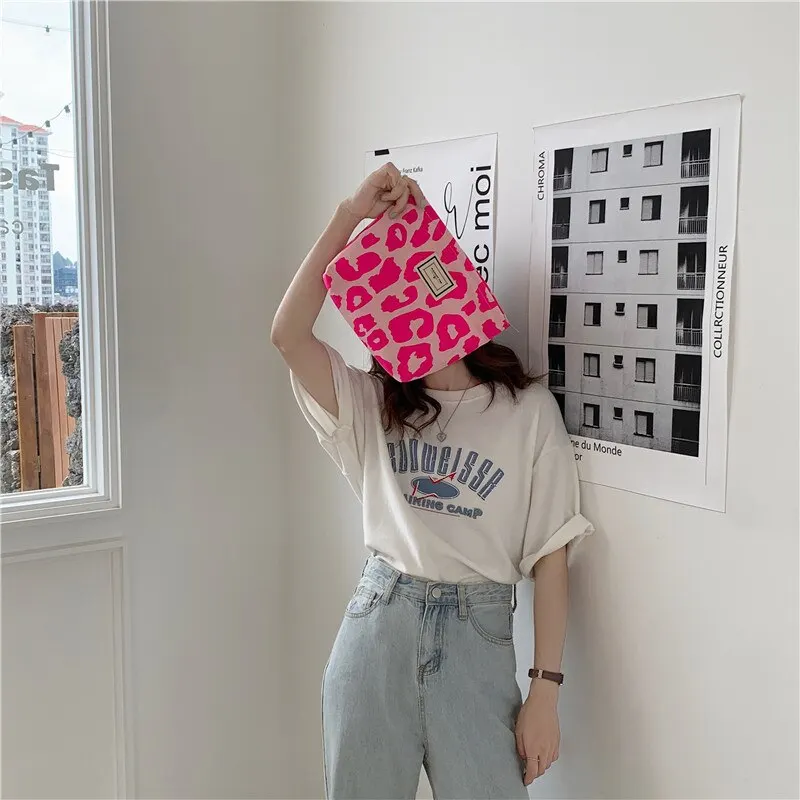 Sa7e1c68e627c427092a4fdc5fafd5eaby Pink Leopard Print Women Cosmetic Bag Retro Flower Ladies Small Clutch Purse Travel Handbags Schoolgirl Pencil Storage Bags Mallzona