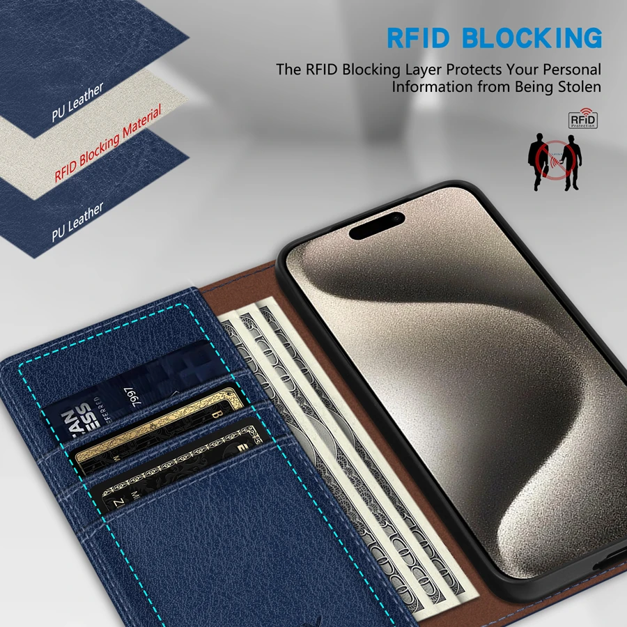 Wallet Skin Friendly Card Slot Magnetic Flip Leather Case For iPhone 17 Pro Max Air 16e 16 15 14 Plus 13 12 11 XR Card Holder