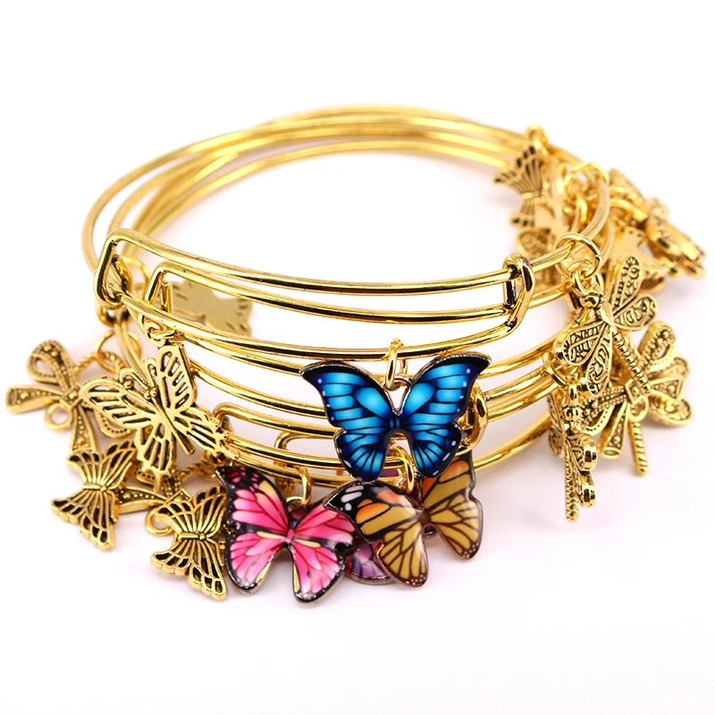 Bangle Bracelet 5pcs Gold Color Bangle Bracelet Set Adjustable Wire Cuff Bracelets For Women Fashion Jewelry Charm Bangles Gift C042